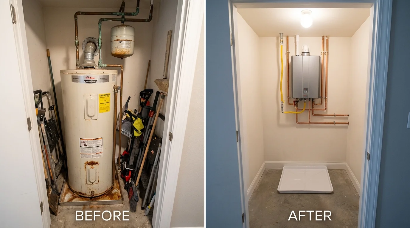 Tank water heater versus wall-mounted tankless unit comparison for Linneus, MO homeowners