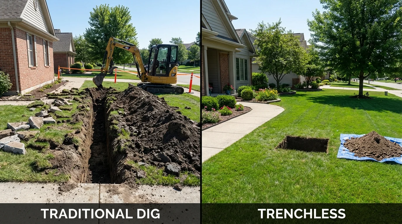 Trenchless sewer repair with minimal yard damage versus traditional excavation in Linneus, MO